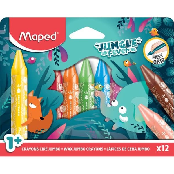 Vaxkritor - Mapade - Djungelfeber - 12 kritor - Levande färger - Pappersskydd