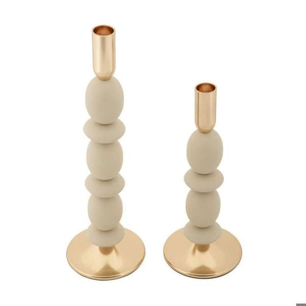 Metallljusstake Shuttle (2-pack) crème och guld
