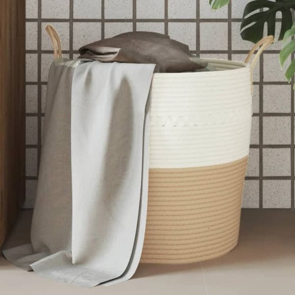 Beige och vit förvaringskorg Ø43x38 cm bomull