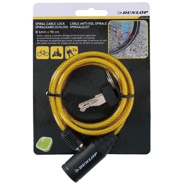 Dunlop - Spiralcykellås med nyckel (gul)