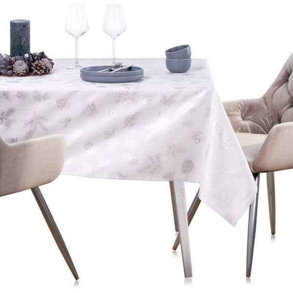 Bordduk - Vit jul - 140x260 cm - Vit silver - Glänsande effekt (lurex)