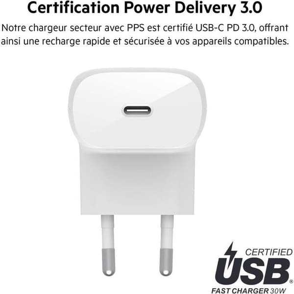 Nätadapter - BELKIN - USB-C - 30 W - Vit