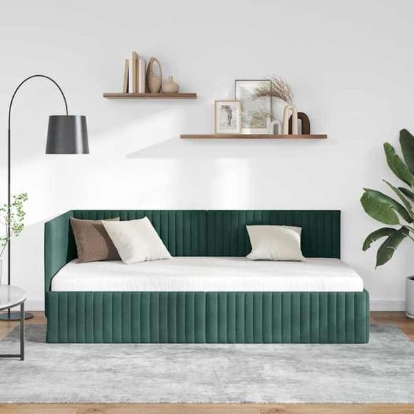 Vidaxl Sängram hörnsäng Mörkgrön 90 cm x 200 cm Sammet