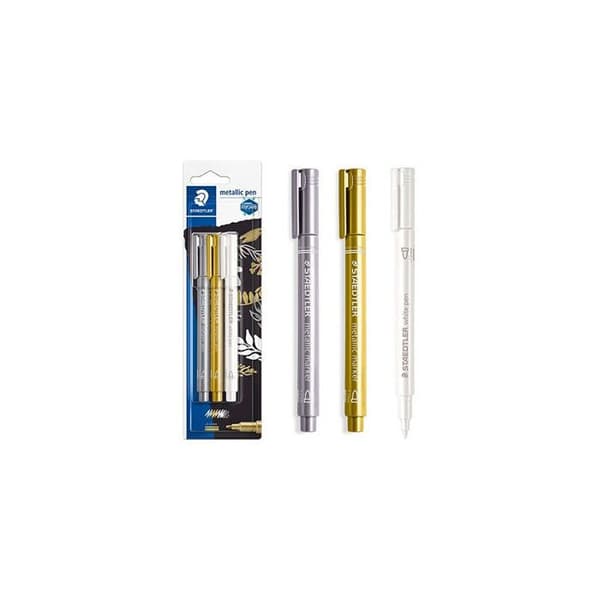 3 Staedtler vit silver guld metalliska bläckmarkörer