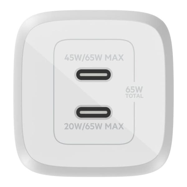 Laddare - Belkin - 65W - 2 USB-C-portar - Power Delivery - Vit