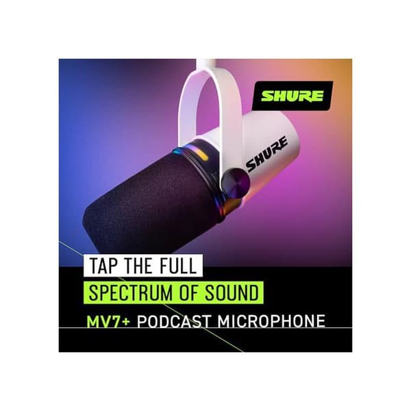 Mikrofon USB - SHURE - MV7+-W - Dynamisk - Dubbelanslutning - LED-pekskärm
