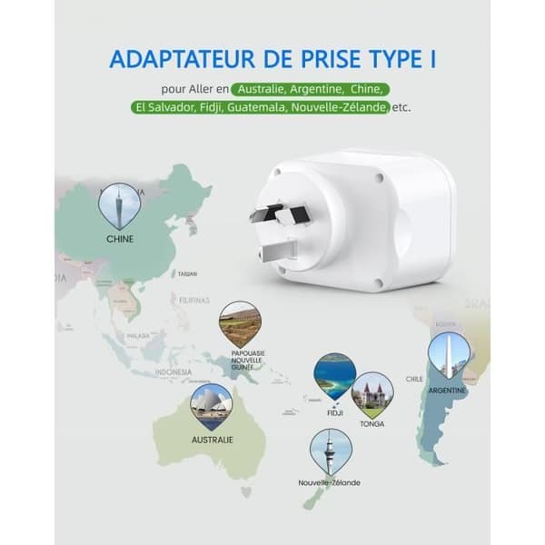 Reseadapter 4 i 1 - LENCENT - Typ I - 2 USB-portar - 1 USB-C-port - 2500W