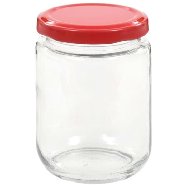 48 st Syltburkar med rött lock Glas 230 ml