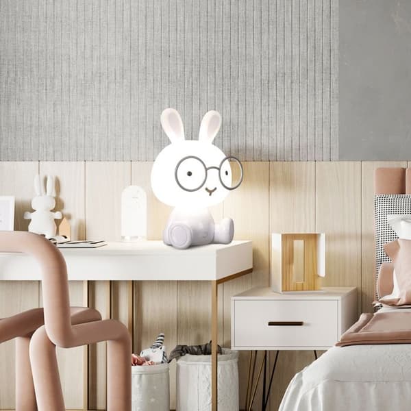Lampa - Hemdekor Barn - Kanin - Led - Bord - Vit Och Grå
