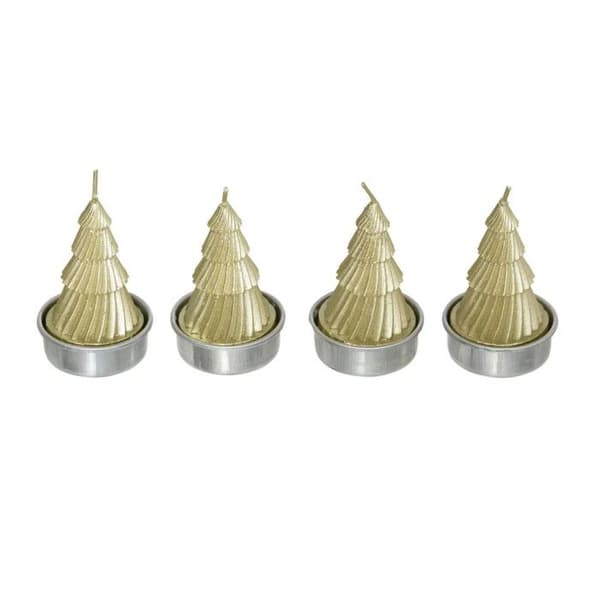Set med 4 värmeljus "Gran" 6cm Guld