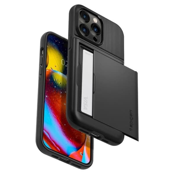 Fodral - SPIGEN - Slim Armor CS - iPhone 14 Pro - Svart - Dubbelt skydd - Halvstyvt