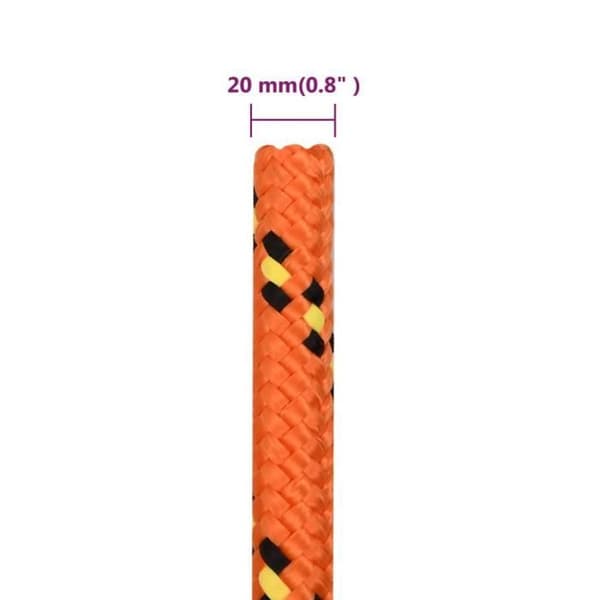 vidaXL Båtkabel Orange 20 mm 25 m Polypropen 152685