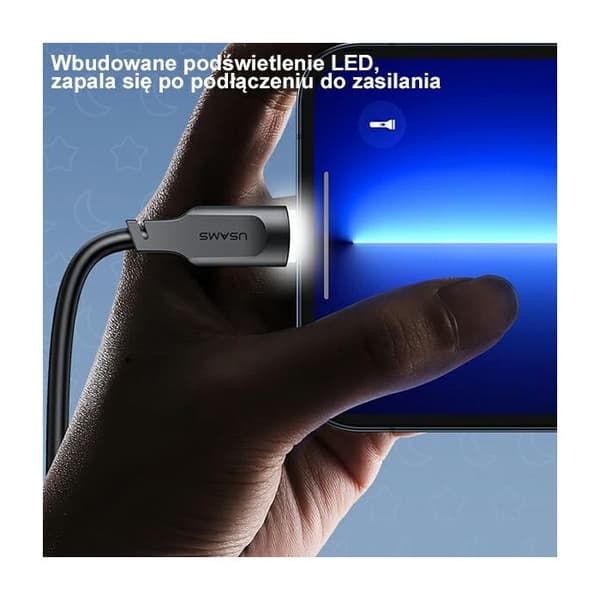 Laddkabel Svart Lightning USAMS 1m