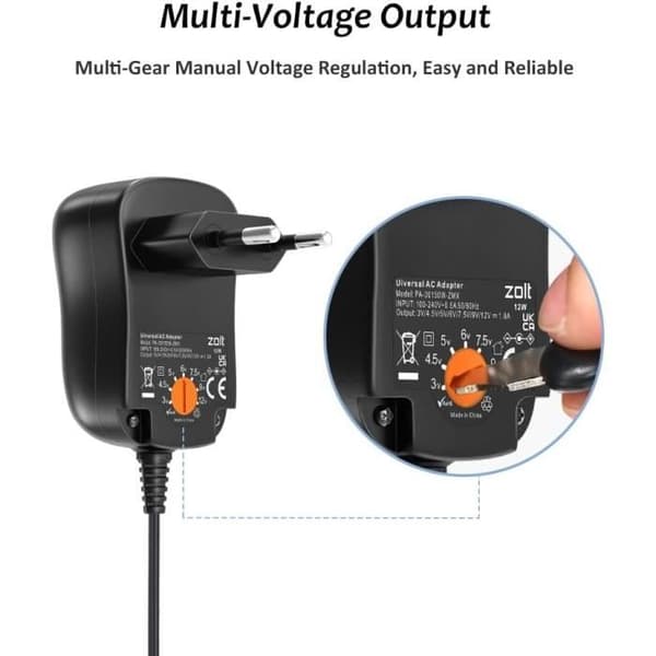 Nätadapter - GENERISK - Zolt 12W - AC/DC - 8 DC-kontakter - 1000mA Max