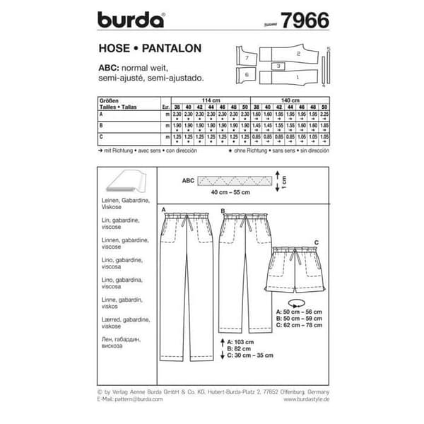 Mönster Burda 7966 Byxor