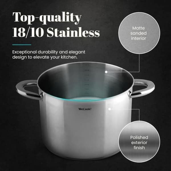 WECOOK Marmite i rostfritt stål Ø32 cm - 17,6 L, lock, induktion, integrerad måttskala