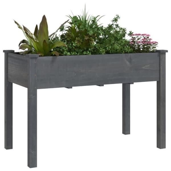 vidaXL Blomlåda med foder grå 118x59x76 cm massiv gran 364235