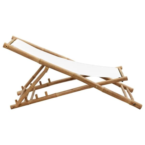 Terrassstol i bambu och canvas - Vit - 112 x 60 x 75 cm