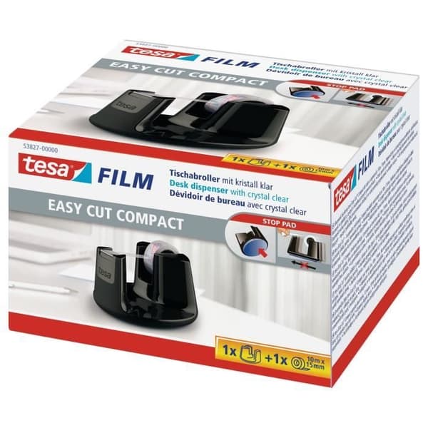 Bordskniv - TESA - Easy Cut Compact - svart blank - 1 tejprulle - 10m x 15mm
