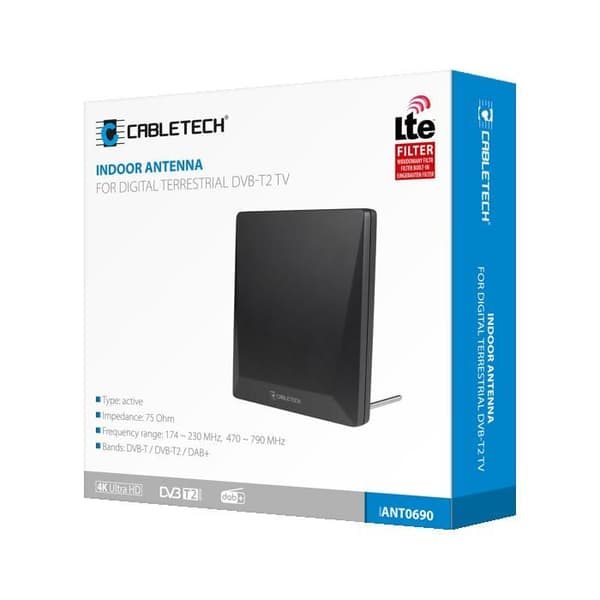 Inomhusantenn Digital Cabletech - DVB-T2 / HEVC / DAB+ - Inbyggt LTE-filter - Svart
