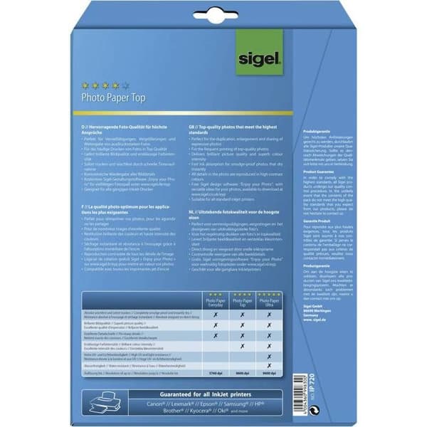 Sigel IP720 Paket med 20 ark foto...