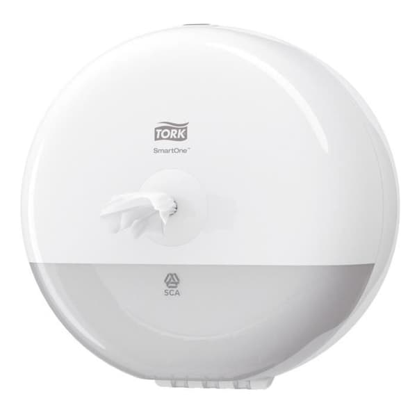 Toalettpapper dispenser - TORK - SmartOne Evolution Mini - Vit polykarbonat - Metall lås mot stöld - Blad-för-blad distribution