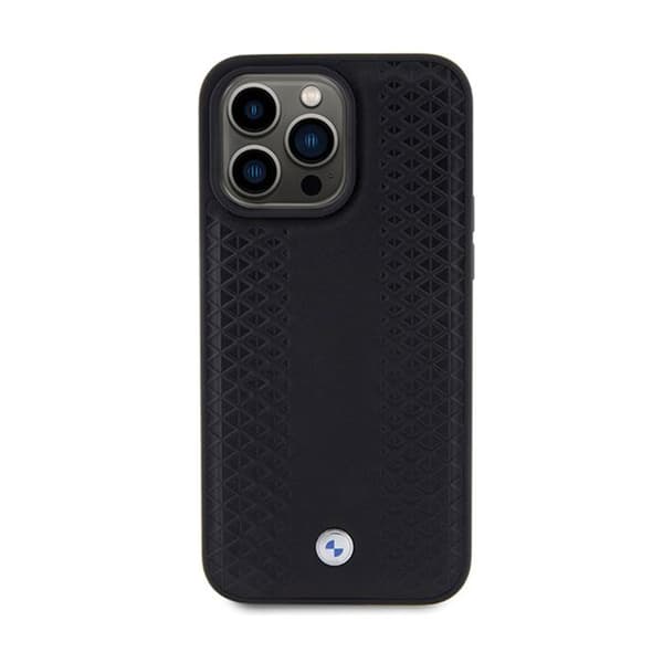 Smartphonefodral - BMW - iPhone 15 Pro - Läder - Svart - Diamantmönster