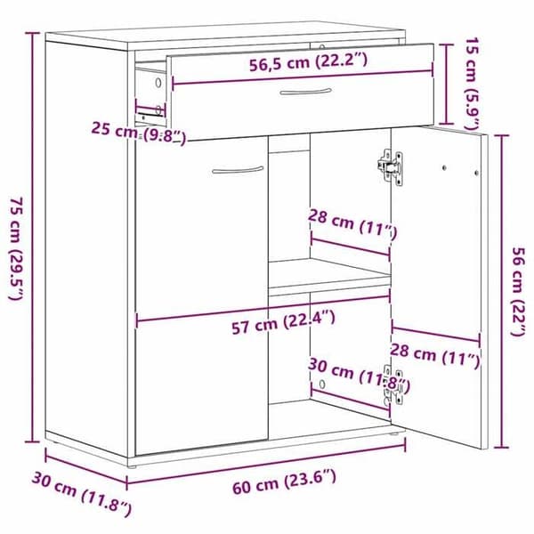 vidaXL Buffé vit 60x30x75 cm ingenjörsträ 800711