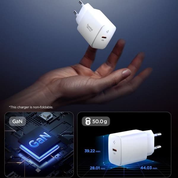 Laddare - SPIGEN - Essential (EE201EU) - 20W - Typ-C - GaN - Snabbladdning