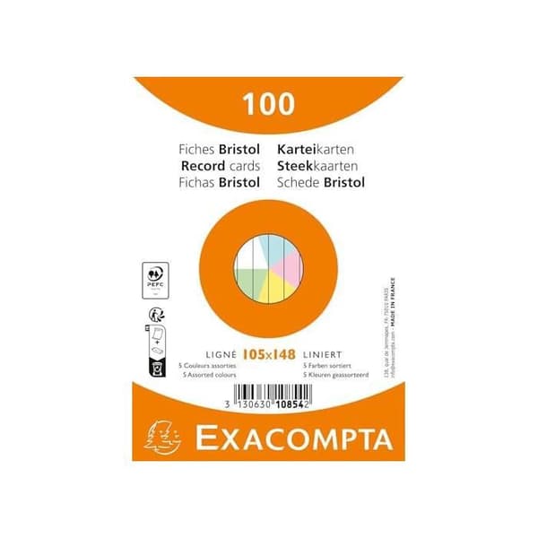 EXACOMPTA 20-pack Bristolkort, A6, linjerad, assorterad