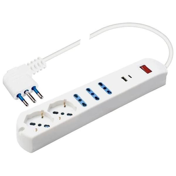 Poly Pool PP2535 Uttag 5: 5 10-16 A uttag + 2 USB (A+C) 10 A kontakt Vit