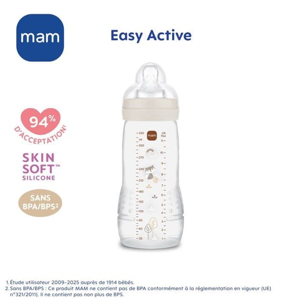 Flaska - MAM BABY - Easy Active - +6 månader - 330 ml - Nappar med X-flöde - Sand