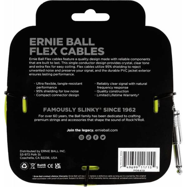 Ernie Ball 6419 Flexkabel 6m Grön Instrumentkabel