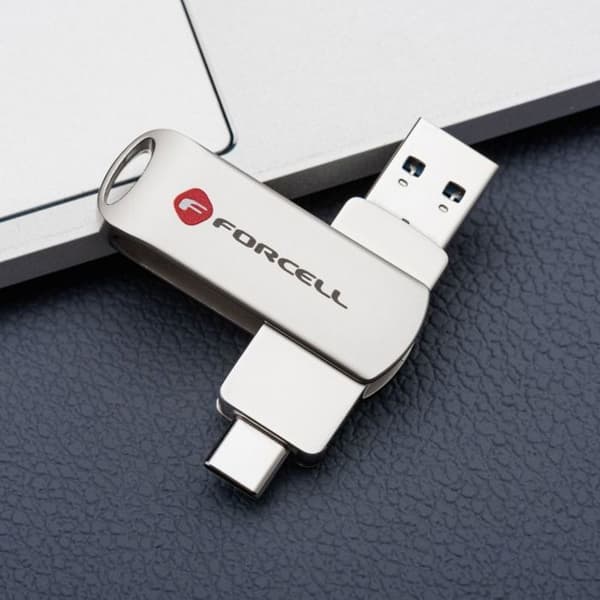 Cle usb Forcell USB-minne 3.2 Gen 1 (USB A / USB C) F-Data Metal Duo 64 Go