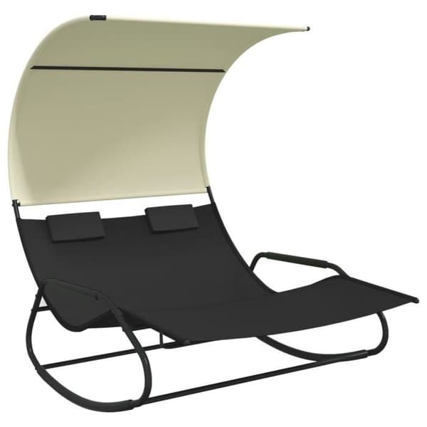 vidaXL Double Rocking Lounge Chair med Canopy Black och Cream