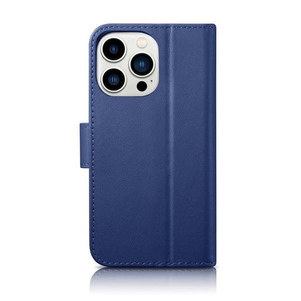 2-i-1 plånboksfodral i läder för iPhone 14 Pro Max, RFID-skydd, blå