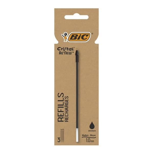 3 påfyllningar för BIC Cristal Re’New kulspetspenna Medium Point Black Ink