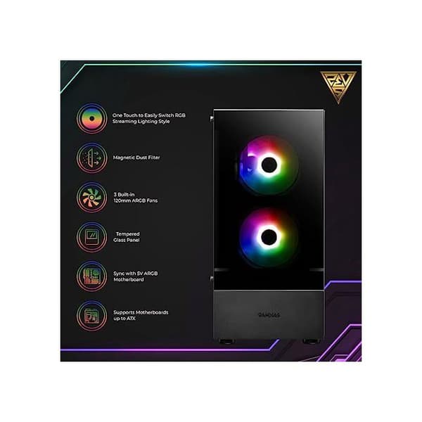 PC-chassi - Gamdias - Talos E3 - Tempererat glaspanel - Anpassningsbar RGB - ATX