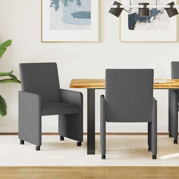 Matstol - VIDAXL - Set om 2 - Mörkgrå kordfluwel - Hjul - Ergonomiska armstöd