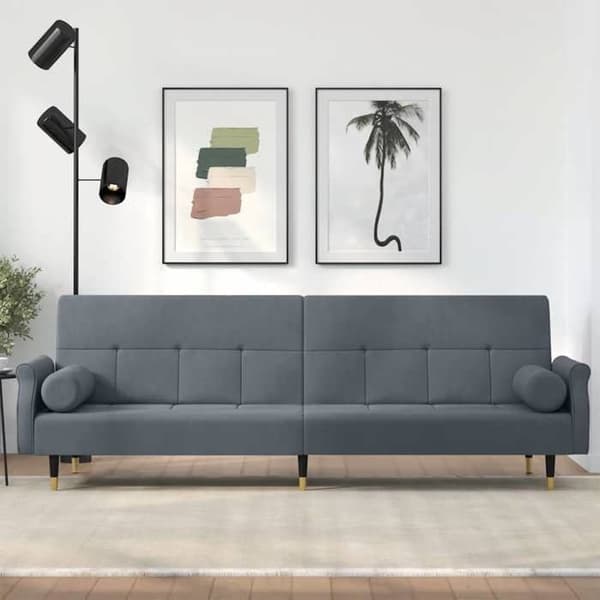 vidaXL bäddsoffa med kuddar mörkgrå sammet 351858