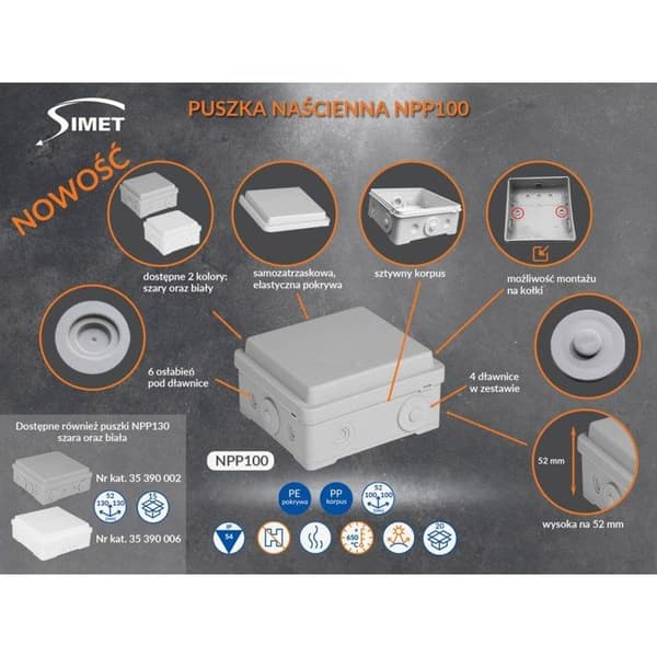 Väggkopplingsbox NPP130, vit, SIMET