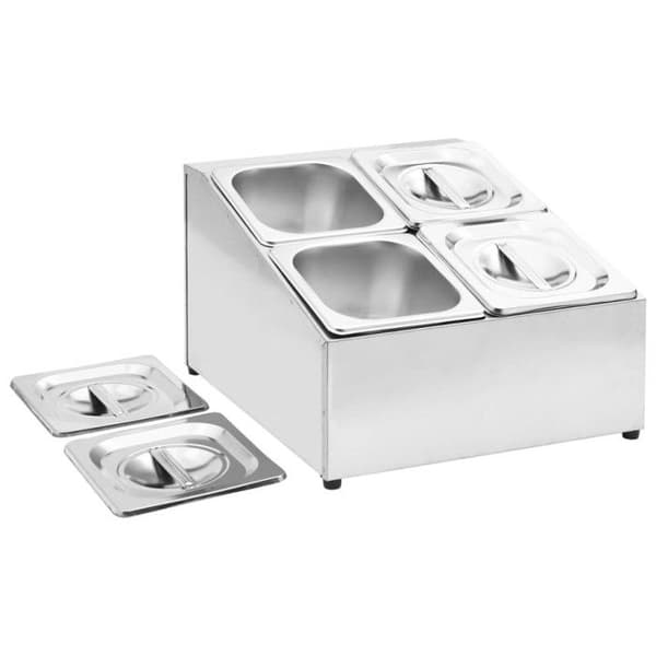 Gastronormbehållare - vidaXL - GN 1/6 - Rostfritt Stål - 4 Bunkar - Lock Ingår