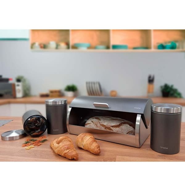 Set Brödbox + 3 Kökboxar, Förvaring, Rostfritt Stål Briebe BB1161 Grå/Inox