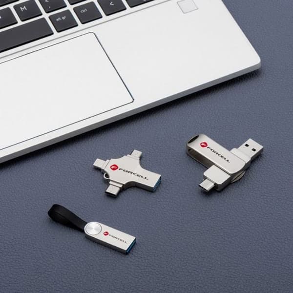 Cle usb Forcell USB-minne 3.2 Gen 1 32 Go (USB A / USB C / Lightning / Micro USB) F-Data Metal Quad silver