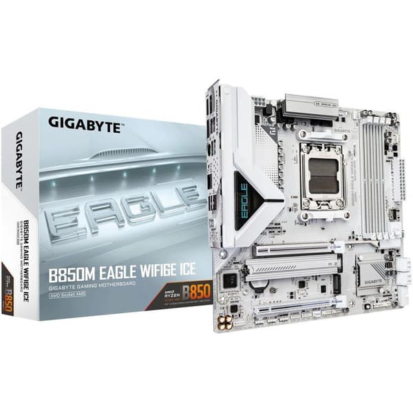 Moderkort - GIGABYTE - B850M EAGLE WF6E ICE - Format Micro-ATX - Chipset AMD B850 - DDR5 & PCIe 5.0 - WiFi 6E