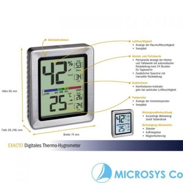 Thermo-hygrometer - EXACTO - Digital modell - Rostfritt stål - Inomhus - Hög precision