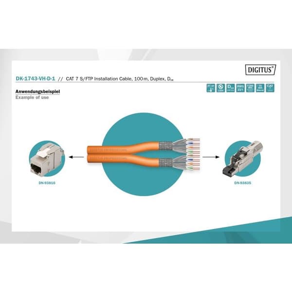 Kabel i bulk - DIGITUS Professional - CAT 7 - 100 m - SFTP - PiMF - Orange RAL 2000
