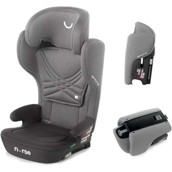Bilbarnstol Nurse Spring iSize för Barn 4-12 År, Isofix, Fällbar, Nejlbar, Grå