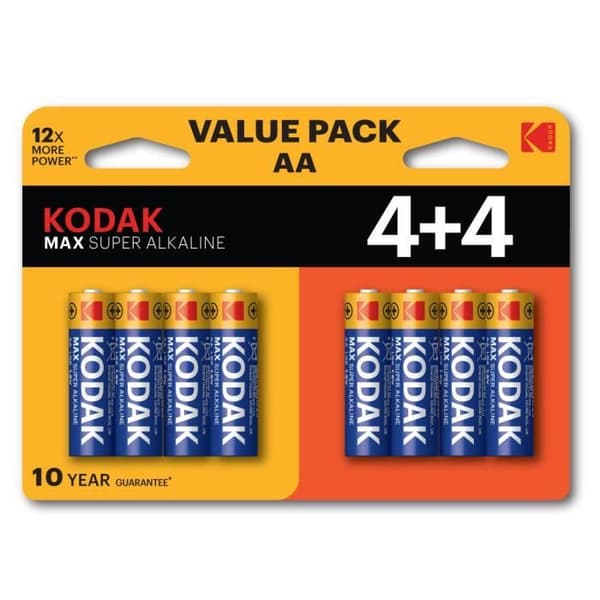 4+4 Kodak Alkaline Max AA LR06 batterier