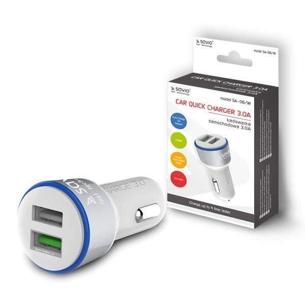 Bil laddare - SAVIO - SA-06-W - 3.0A - 2xUSB - Snabbladdning